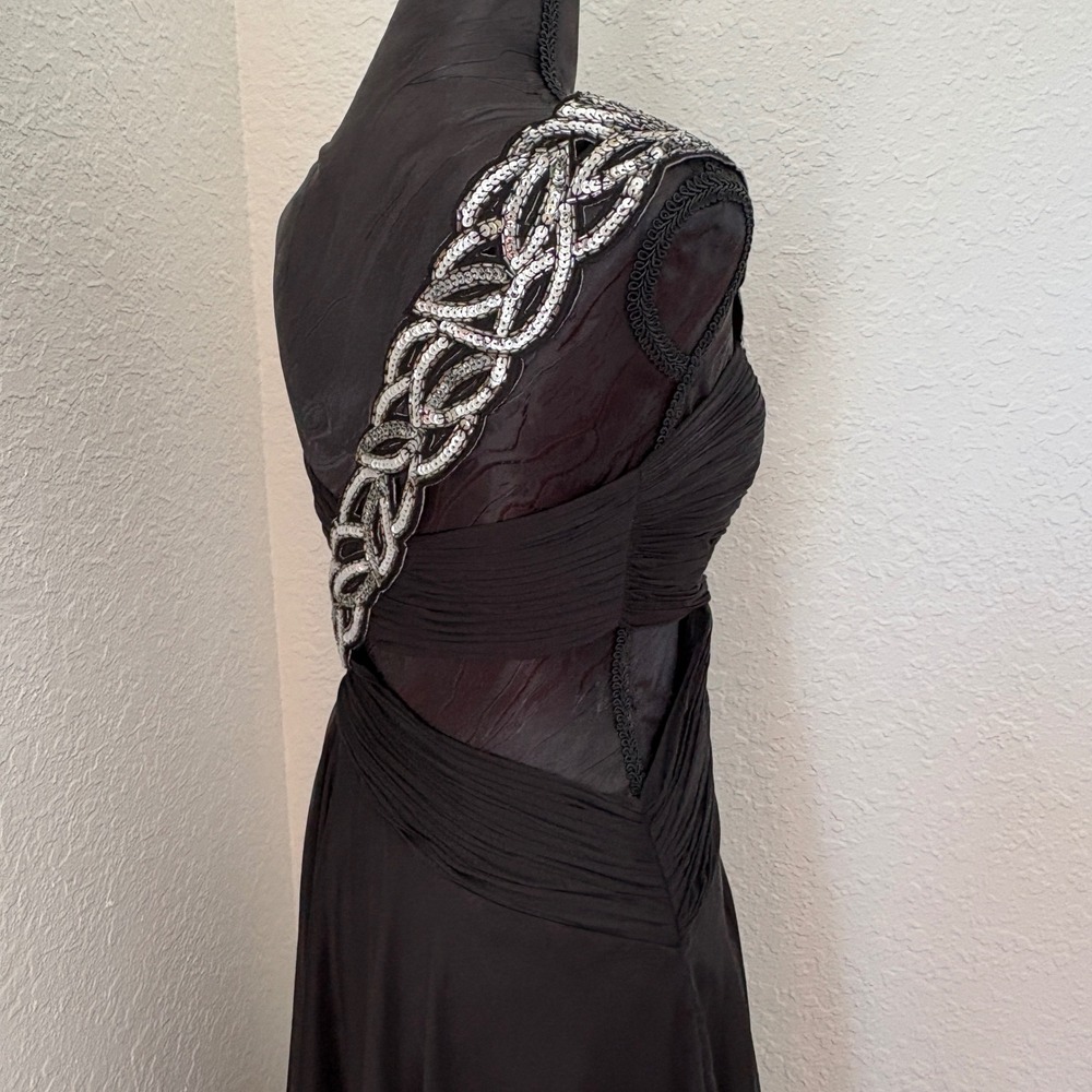 Cassandra Stone‎ Mac Duggal Black One Shoulder Sequin Cutout Gown Dress Size 8 - Picture 5 of 14